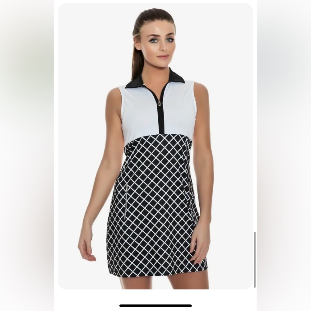 Tail Kayla Golf Dress Wing Collar Mythology Print Black White Sleeveless Size M